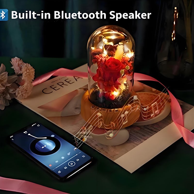 SWEETIME Mother's Day Red Rose Night Light Real Eternal in Glass Dome, Preserved Rose Flower Lamp with Speaker,Forever Flowers Gift for Mom, Wife, Girlfriend on Mother's Day - Image 3